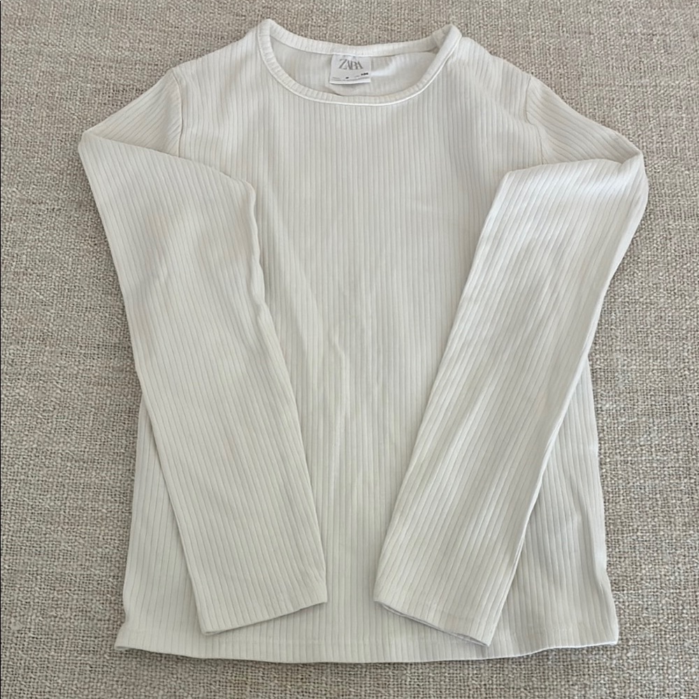 Zara White Ribbed Long Sleeve Top